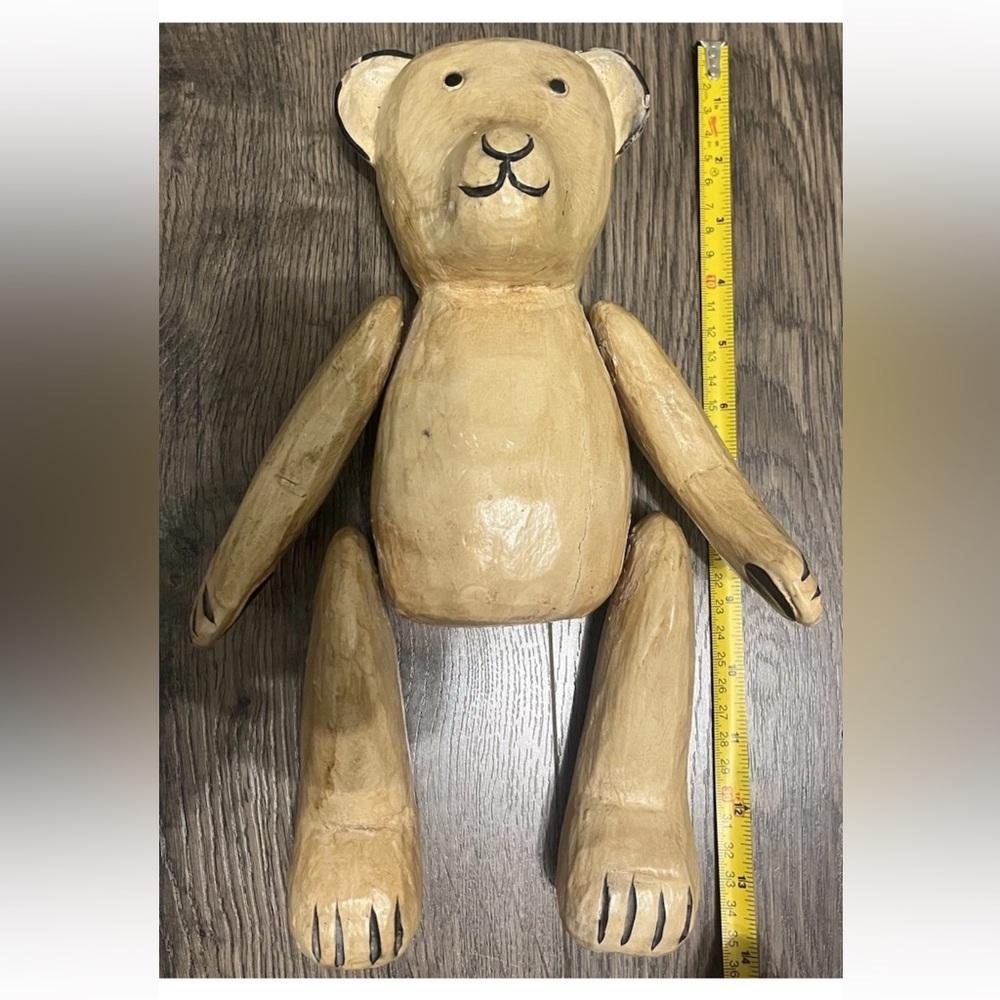 Vintage Wooden Hand Carved Teddy Bear Whimsical Animal Cabin Decor Woodland Folk - Picture 2 of 10